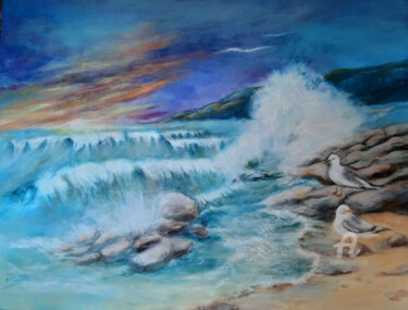 Peinture intitulée "Au bord de l'océan" par Marie-Christine Daubioul (christinearts), Œuvre d'art originale, Acrylique