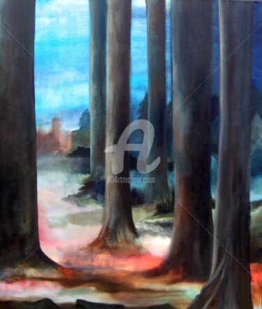 Картина под названием "des arbres" - Noëlle Dauby, Подлинное произведение искусства