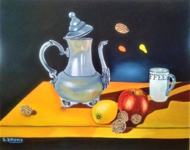 Pittura intitolato "Café d'automne" da Sophie Daumy, Opera d'arte originale, Olio