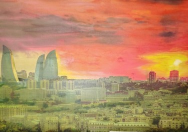 Картина под названием "Baku,Баку" - Pavilchuc Pocrovsky, Подлинное произведение искусства, Масло Установлен на Деревянная ра…