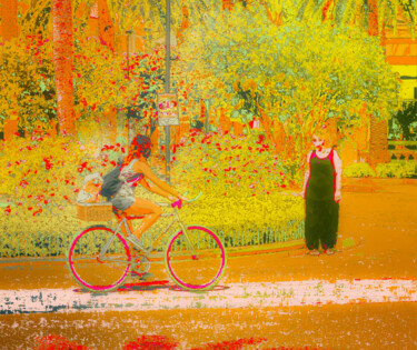 Photographie intitulée "Girl on Bicycle" par Dave Collier, Œuvre d'art originale, Photographie manipulée