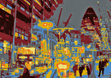 Arts numériques intitulée "Winter Evening City" par Dave Collier, Œuvre d'art originale, Travail numérique 2D
