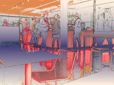 Digital Arts με τίτλο "Cafeteria" από Dave Collier, Αυθεντικά έργα τέχνης, 2D ψηφιακή εργασία