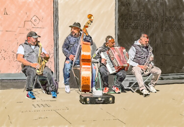Digitale Kunst getiteld "Gypsy Jazz" door Dave Collier, Origineel Kunstwerk, Digitaal Schilderwerk