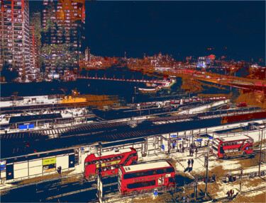 Arte digitale intitolato "Transport Hub – Nig…" da Dave Collier, Opera d'arte originale, Lavoro digitale 2D
