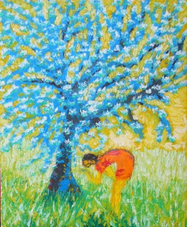 Peinture intitulée "Blue Tree" par Dave Trinel, Œuvre d'art originale, Huile
