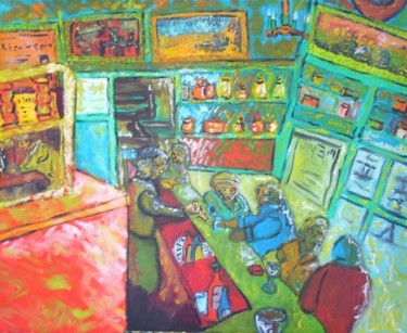 Peinture intitulée "café de jours" par Dave Trinel, Œuvre d'art originale, Huile