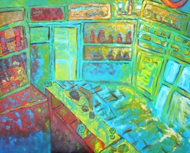 Peinture intitulée "Café de nuit" par Dave Trinel, Œuvre d'art originale, Huile
