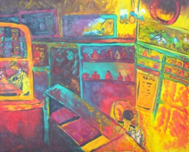Peinture intitulée "café fin de journée" par Dave Trinel, Œuvre d'art originale, Huile