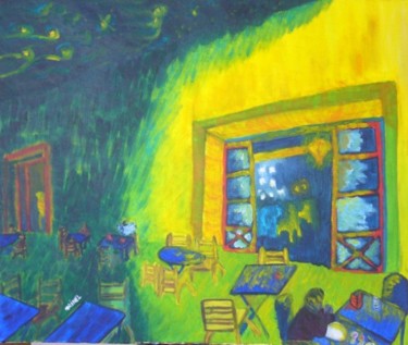 Peinture intitulée "café VG de nuit" par Dave Trinel, Œuvre d'art originale, Huile