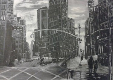 Peinture intitulée "NYC after rain" par Dave Trinel, Œuvre d'art originale, Huile