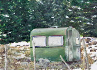 Painting titled "Winter Bothy" by David Dodsworth, Original Artwork, Oil Mounted on Cardboard