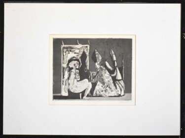 Painting titled "The confession" by David Cipriano Alves, Original Artwork, Etching Mounted on Other rigid panel