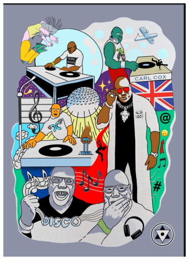 Digital Arts titled "Carl Cox" by David Artdaysale, Original Artwork, Aluminium Mounted on Wood Stretcher frame