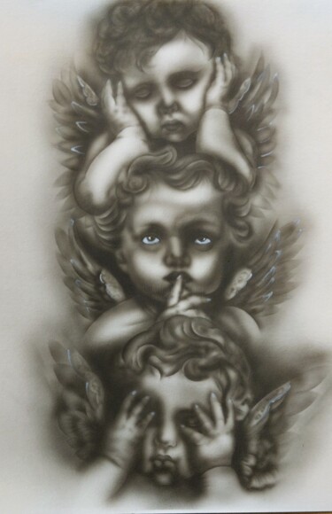 Malerei mit dem Titel "Enfants des Sens" von David Aubry, Original-Kunstwerk, Airbrush