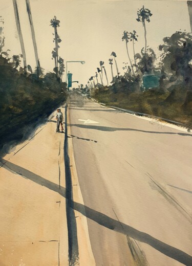 Pittura intitolato "Warm asphalt paradi…" da David Azul, Opera d'arte originale, Acquarello