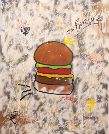 Painting titled "Burger" by David Bascuñana, Original Artwork, Acrylic Mounted on Wood Stretcher frame