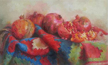 Painting titled "Still Life With Pom…" by David Beglaryan, Original Artwork, Oil Mounted on Wood Stretcher frame