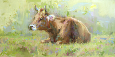 Painting titled "Cow (resting)" by David Beglaryan, Original Artwork, Oil