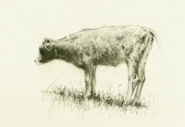 Dibujo titulada "Heifer" por David Beglaryan, Obra de arte original, Tinta