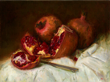 Painting titled "Pomegranates" by David Beglaryan, Original Artwork, Oil Mounted on Wood Stretcher frame