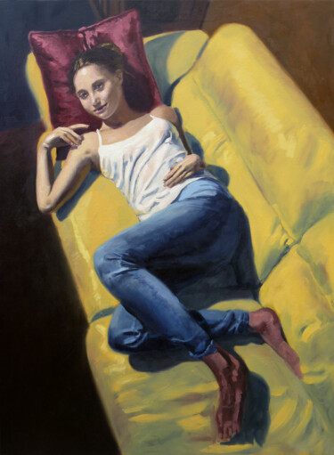 Pintura titulada "Marion (allongée)" por David Benayoun, Obra de arte original, Oleo Montado en Bastidor de camilla de madera