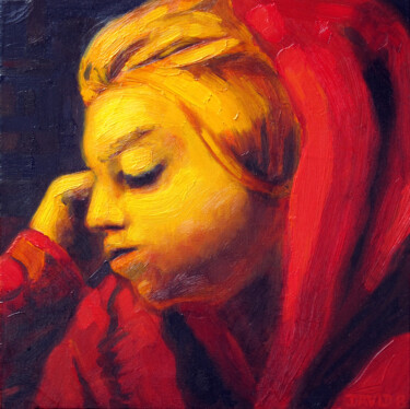 Painting titled "Mélanie (peinture)" by David Benayoun, Original Artwork, Oil Mounted on Wood Stretcher frame