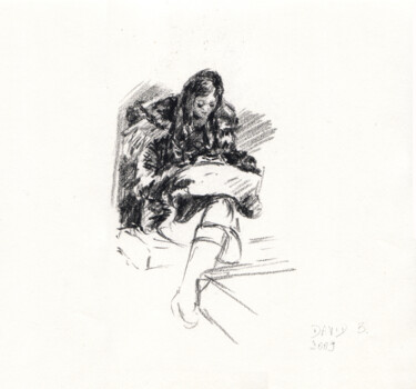 Tekening getiteld "Nathalie" door David Benayoun, Origineel Kunstwerk, Potlood