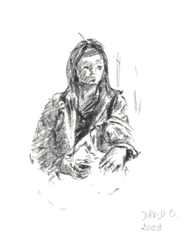 Desenho intitulada "Lucie (croquis dans…" por David Benayoun, Obras de arte originais, Lápis
