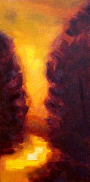 Painting titled "Chemin" by David Benayoun, Original Artwork, Oil Mounted on Wood Stretcher frame