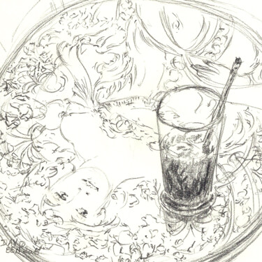 Peinture intitulée "Verre posé sur une…" par David Benayoun, Œuvre d'art originale, Graphite