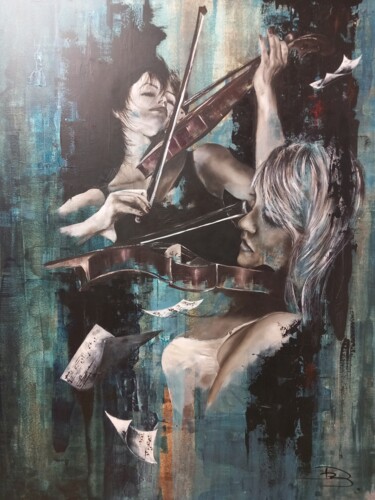 Painting titled "Duo pour requiem" by David Bequet, Original Artwork, Oil Mounted on Wood Stretcher frame