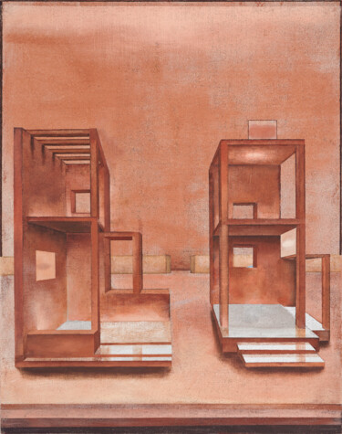 Malerei mit dem Titel "Volumes in Red" von David Berkel, Original-Kunstwerk, Tempera Auf Keilrahmen aus Holz montiert