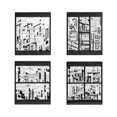 Disegno intitolato "Four Squares (1,2,3…" da David Boyd, Opera d'arte originale, Grafite
