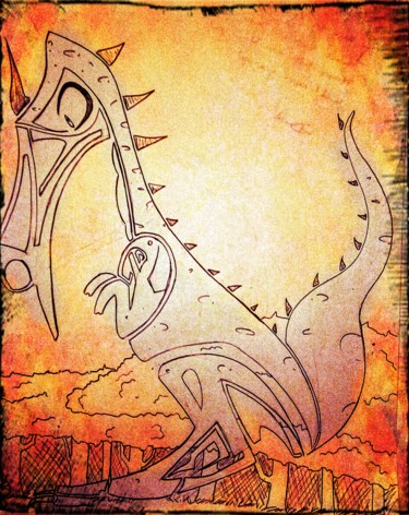 Drawing titled "Tribal_Dragon" by Xerocorpse Boomer, Original Artwork, Digital Photography