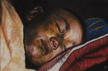 Картина под названием "Portrait enfant pas…" - David Cadran, Подлинное произведение искусства, Пастель