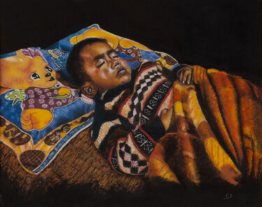 Painting titled "Portrait enfant pas…" by David Cadran, Original Artwork, Pastel