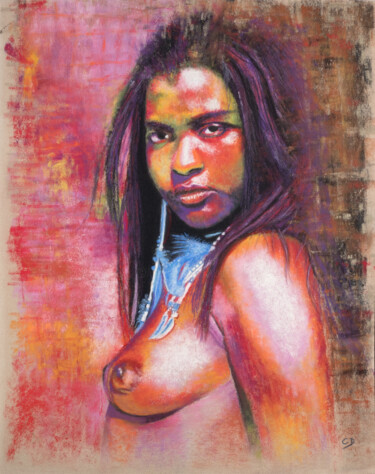 Schilderij getiteld "La sauvageonne - Nu…" door David Cadran, Origineel Kunstwerk, Pastel