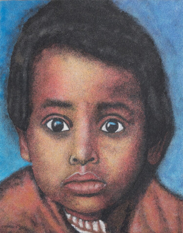 Pintura intitulada "Regard d'enfant - T…" por David Cadran, Obras de arte originais, Outro