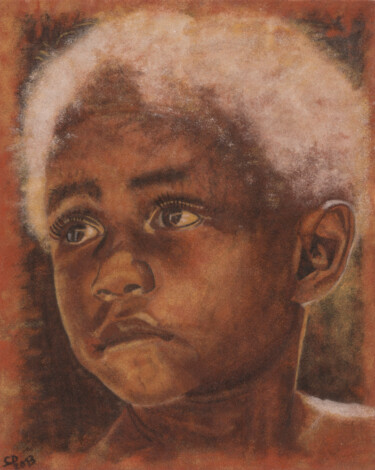 Malerei mit dem Titel "Portrait enfant - T…" von David Cadran, Original-Kunstwerk, Collagen