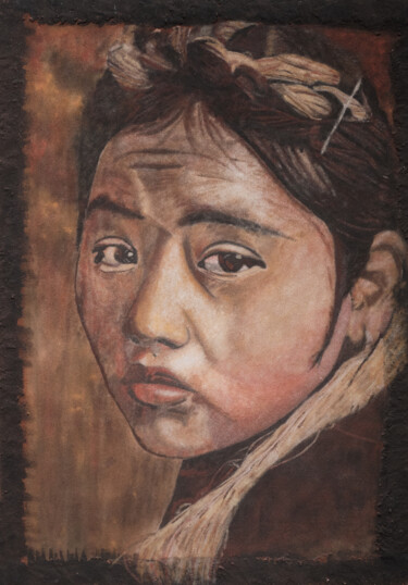 Peinture intitulée "Jeune écolière Tibé…" par David Cadran, Œuvre d'art originale, Autre