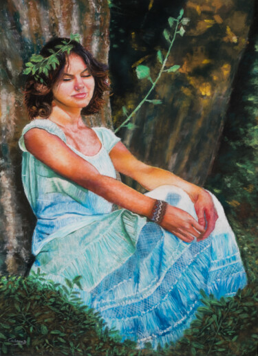 Painting titled "Rêverie - Jeune fem…" by David Cadran, Original Artwork, Pastel
