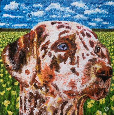 Картина под названием "Portrait chien Huil…" - David Cadran, Подлинное произведение искусства, Масло Установлен на Деревянна…