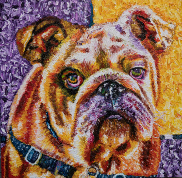 Painting titled "Bulldog anglais - H…" by David Cadran, Original Artwork, Oil Mounted on Wood Stretcher frame