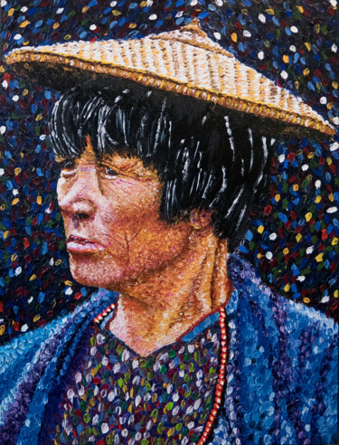 Peinture intitulée "Femme du Bhoutan -…" par David Cadran, Œuvre d'art originale, Huile