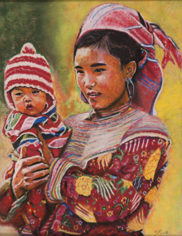 Painting titled "Jeune femme vietnam…" by David Cadran, Original Artwork, Pastel