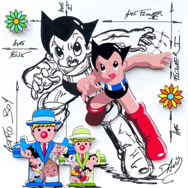 Painting titled "Astro Boy I" by David Cumps, Original Artwork, Acrylic Mounted on Wood Stretcher frame