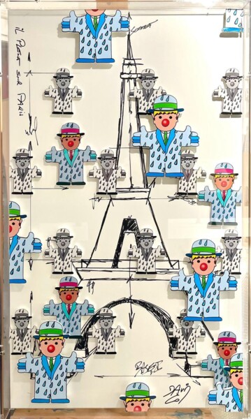 Painting titled "Il pleut sur Paris…" by David Cumps, Original Artwork, Acrylic Mounted on Wood Stretcher frame