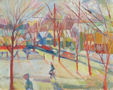 Painting titled "42nd Street: Winter" by David De Rousseau, Original Artwork, Oil