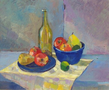 Painting titled "Still Life with Blu…" by David De Rousseau, Original Artwork, Oil